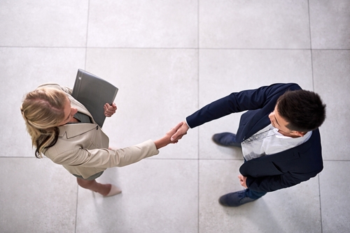 Above,,Business,People,And,Handshake,With,Welcome,For,Meeting,,Greeting